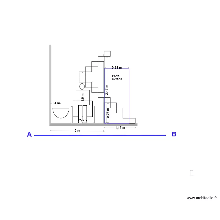 COUPE A B du sanitaire. Plan de 