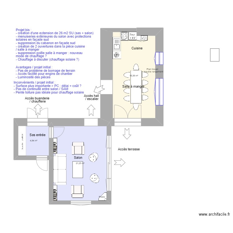 Plan Clarets projet. Plan de 3 pièces et 46 m2