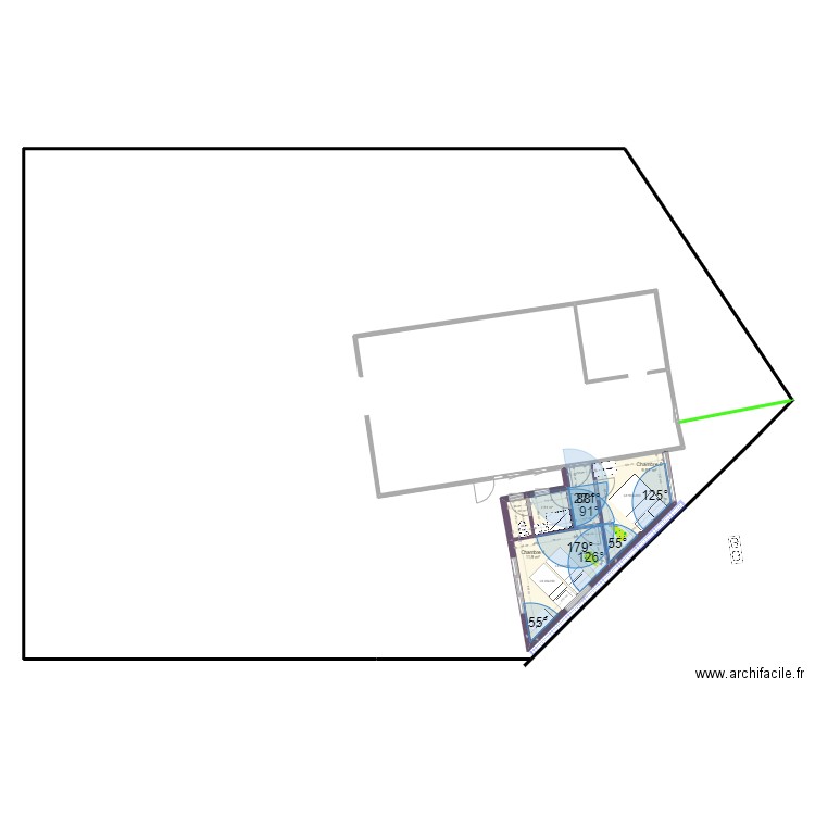 Triangle 2 Ch 30,4 M2 WC-SdE avec mur. Plan de 5 pièces et 29 m2