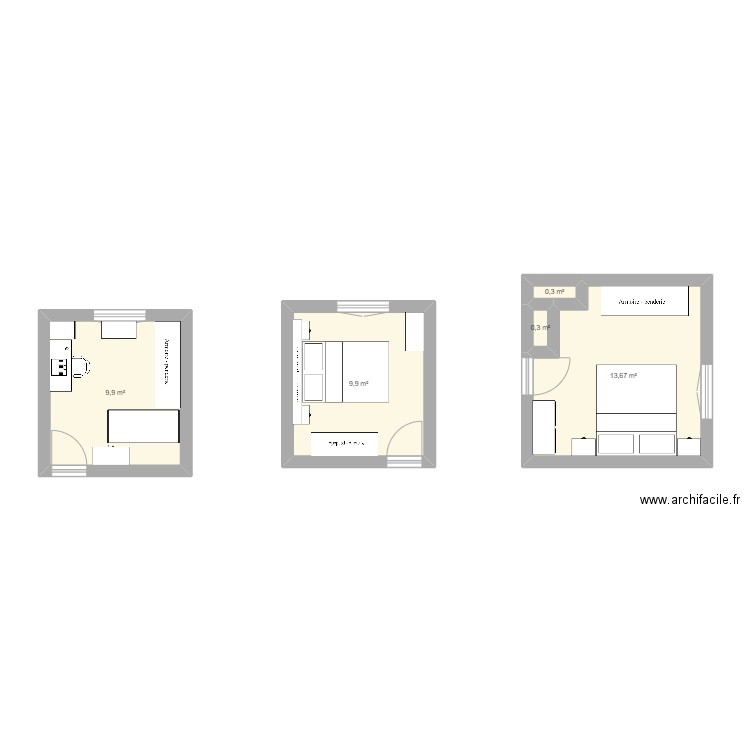 Chambre 1. Plan de 5 pièces et 34 m2