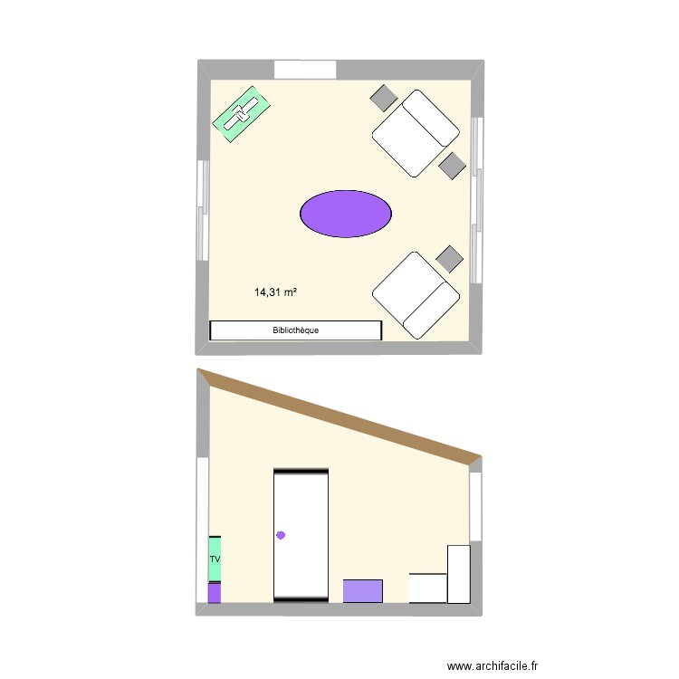 Terrasse. Plan de 2 pièces et 24 m2