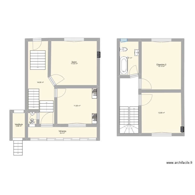 RPD. Plan de 9 pièces et 89 m2