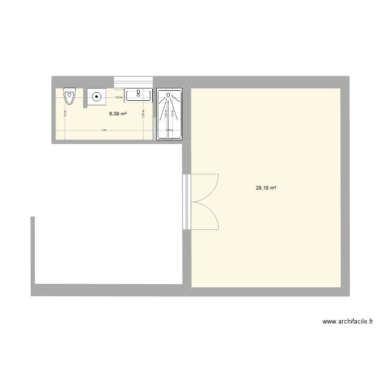 etude. Plan de 2 pièces et 34 m2