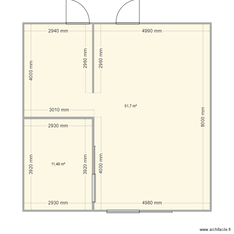 green. Plan de 2 pièces et 63 m2