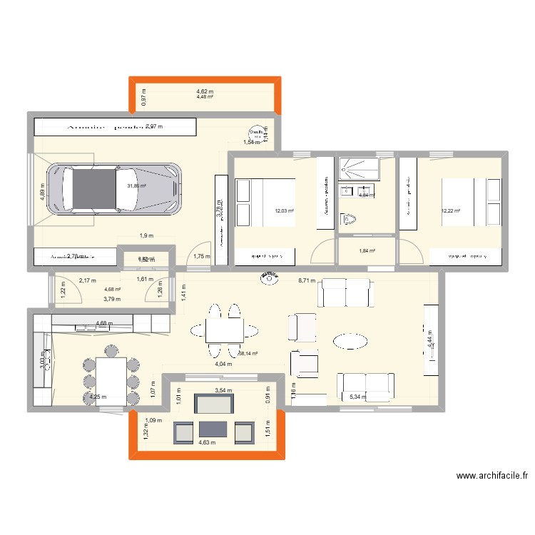 maison  type. Plan de 9 pièces et 131 m2