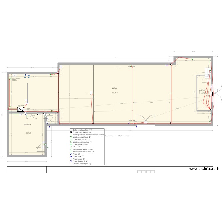 Eglise olmi capella shema. Plan de 3 pièces et 205 m2