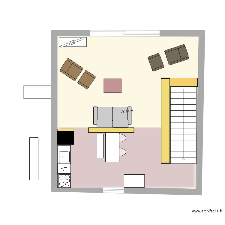 Bzzz Etage 2 xème essai. Plan de 1 pièce et 39 m2