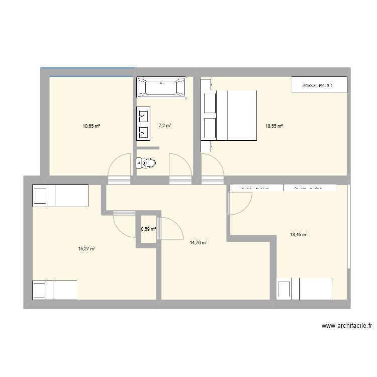 1er etage bis. Plan de 7 pièces et 80 m2