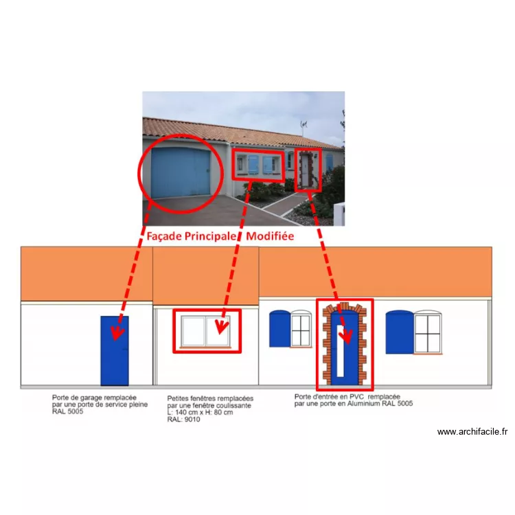 Fa&ccedil;ade principale modifi&eacute;e. Plan de 