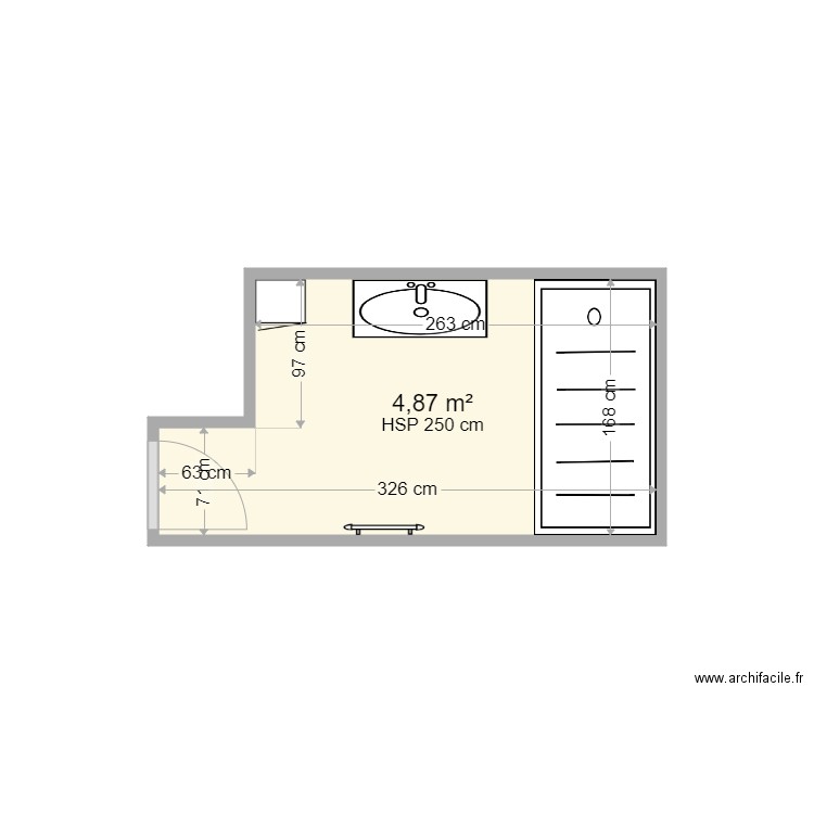 PLAN SDB RDV. Plan de 1 pièce et 5 m2