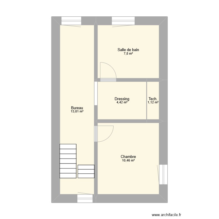 1er etage. Plan de 5 pièces et 38 m2