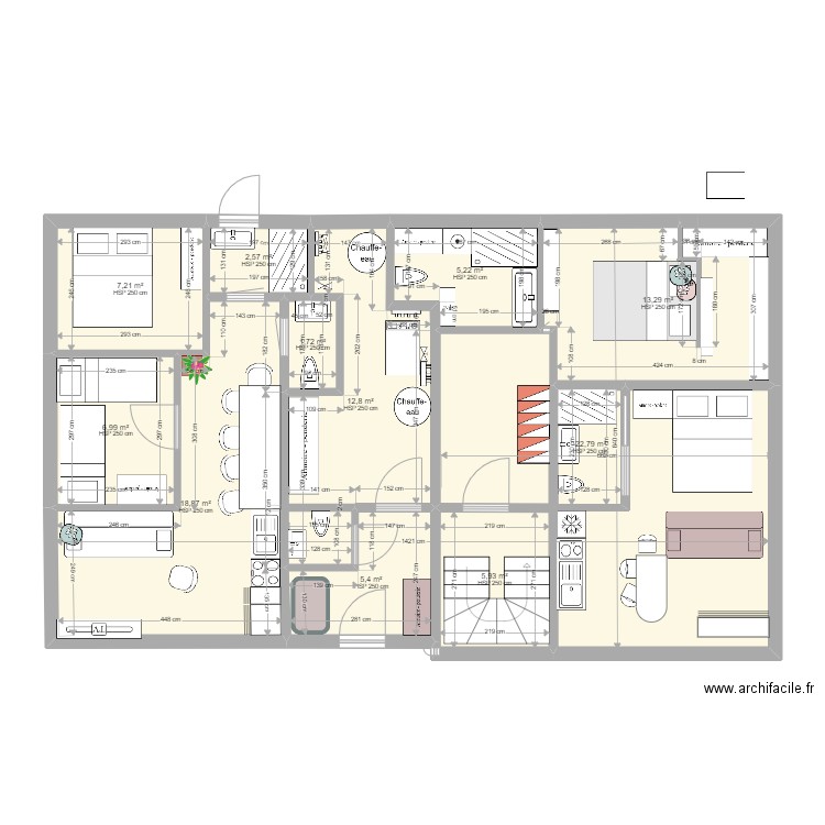 plan RDCH  Gite/Studio/ Saskia chambbre bureau et SBains. Plan de 11 pièces et 83 m2