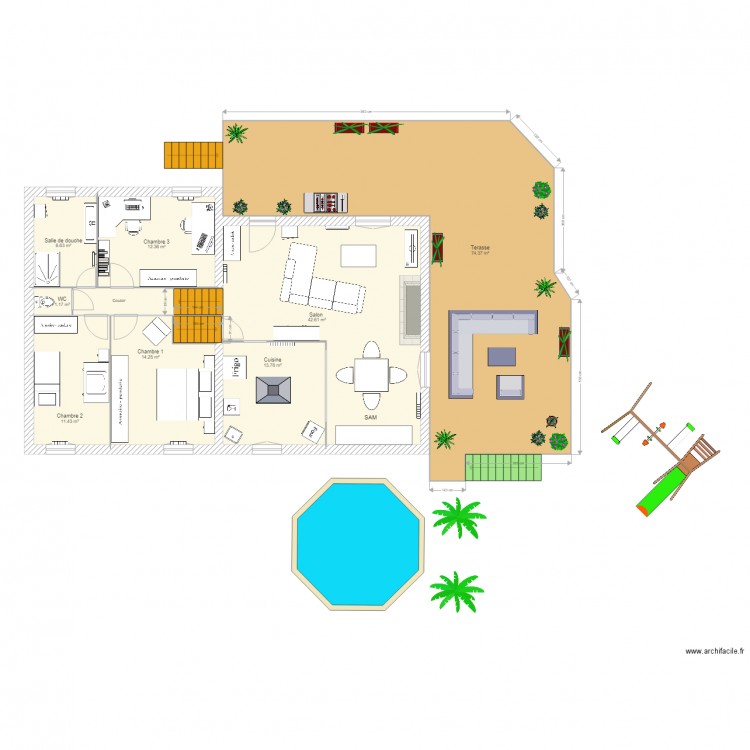 RDC Maison Luzinay et terasse. Plan de 0 pièce et 0 m2