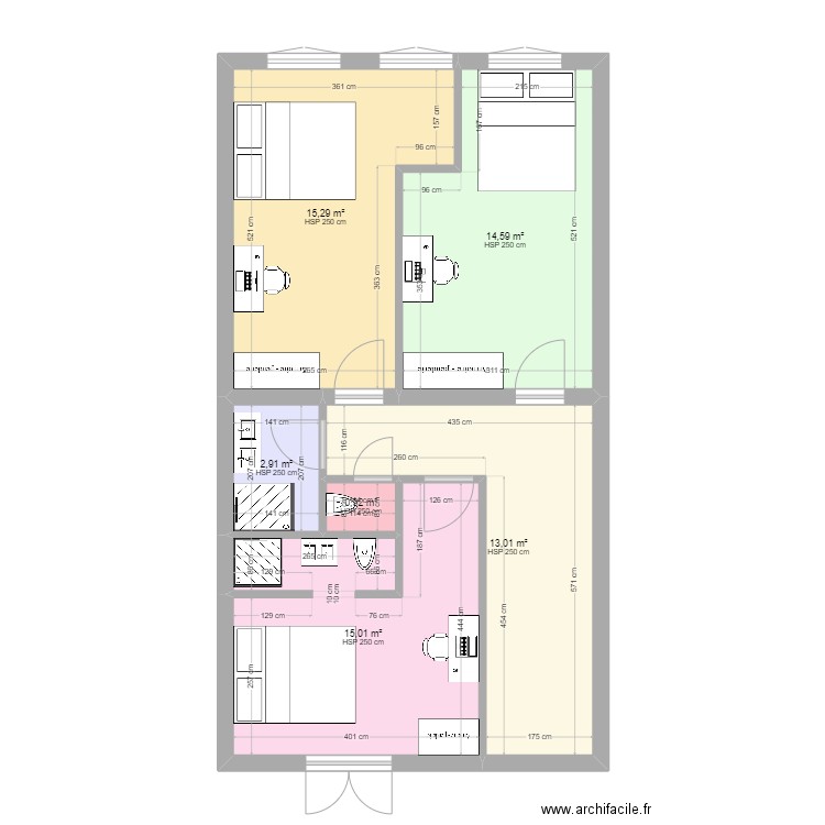 GH - duplex. Plan de 6 pièces et 62 m2