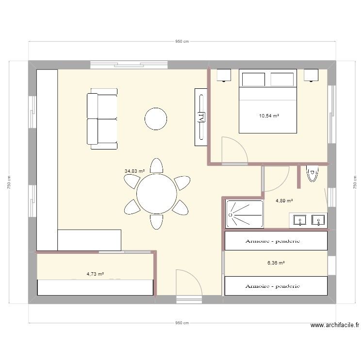 math...... Plan de 5 pièces et 61 m2