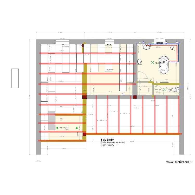 plancher. Plan de 4 pièces et 43 m2