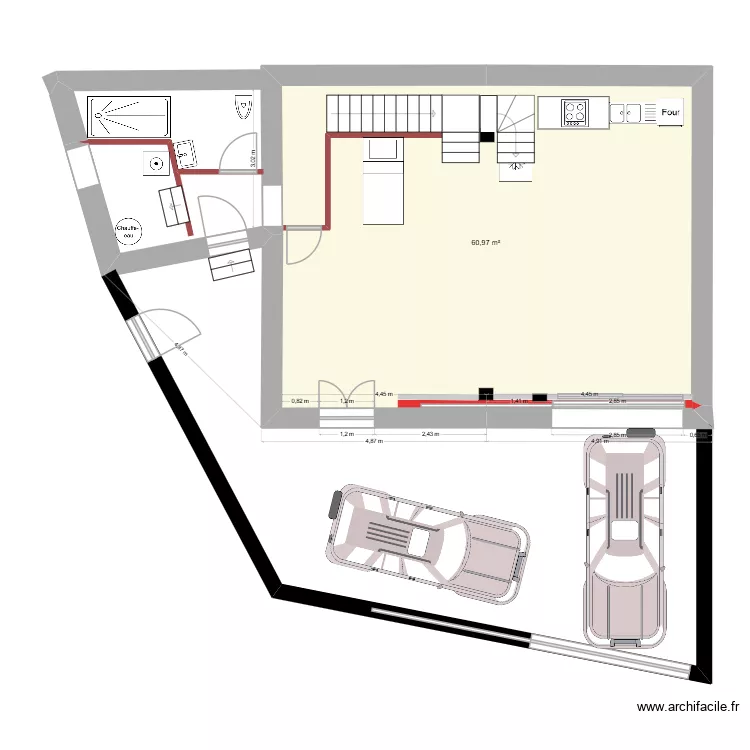 Plan RDC Porte appenti déplacée. Plan de 1 et 61 m² Plan RDC Porte appenti déplacée. Plan de 1 et 61 m²