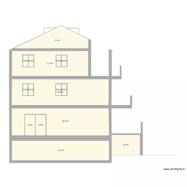 facade cote terrasse nord . Plan de 