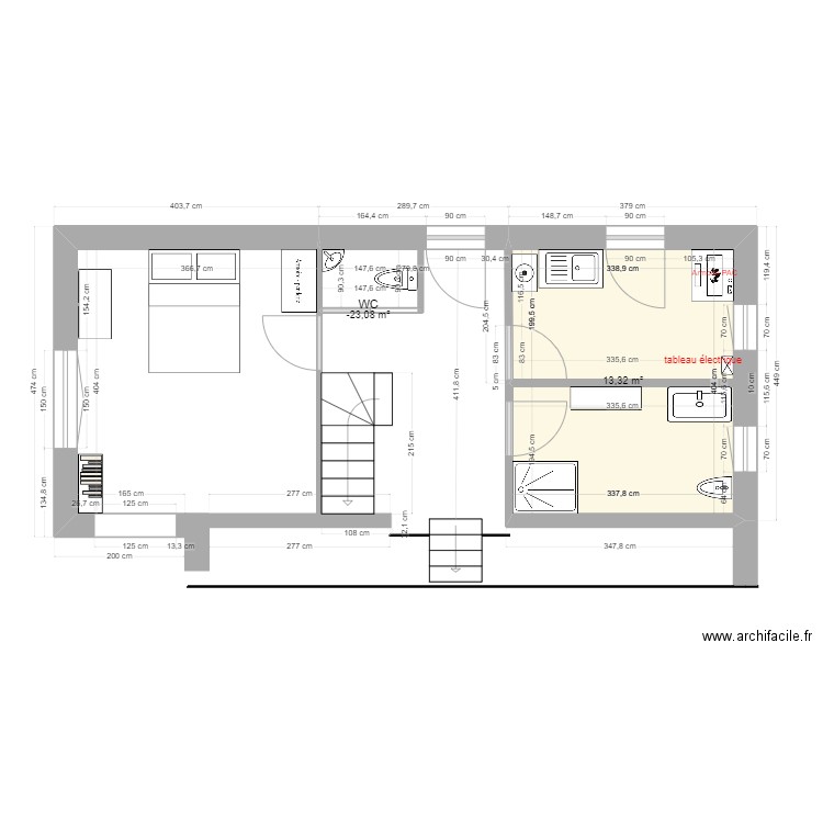 rezdechausséenord. Plan de 2 pièces et 15 m2