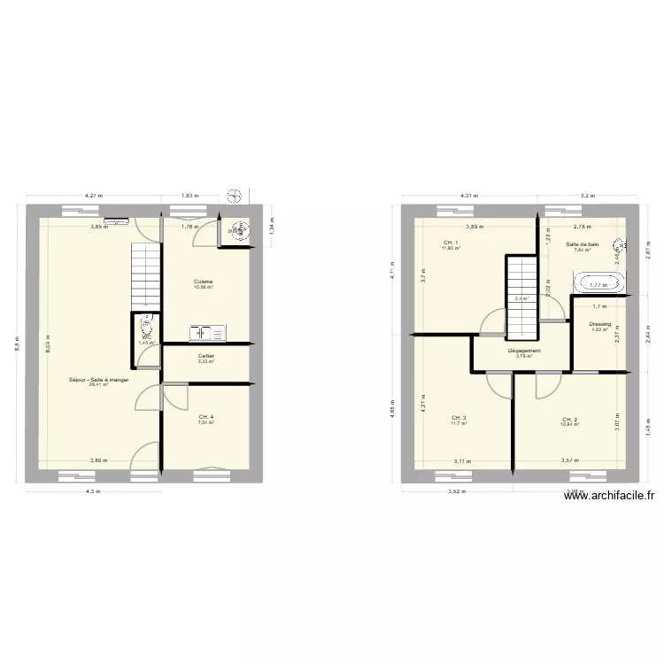 Maison plan d&eacute;finitif. Plan de 13  et 105 m²