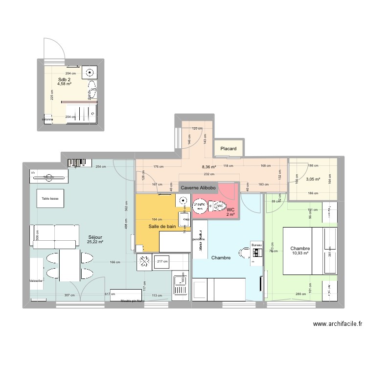 Appartement la chapelle. Plan de 10 pièces et 69 m2