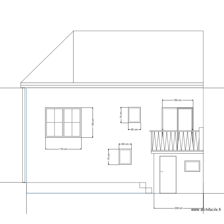 existant facade arrière. Plan de 0 pièce et 0 m2