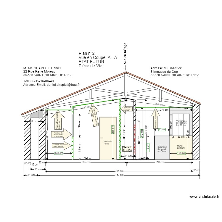 Pièce de Vie  deux Coupe A A  Etat Futur. Plan de 0 pièce et 0 m2