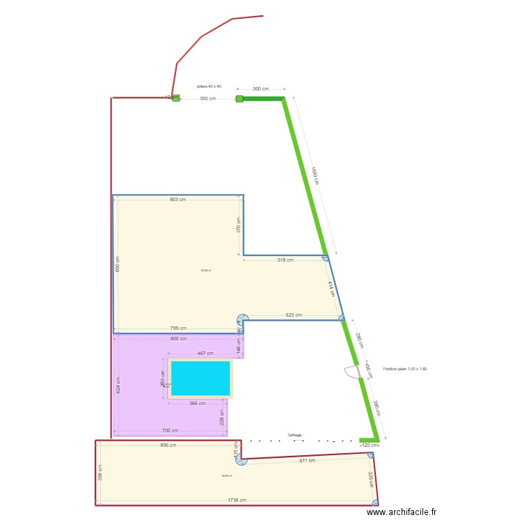 plan clôture avec terrasse. Plan de 3 pièces et 188 m2