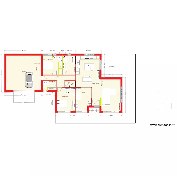 plan avec 1 d&eacute;crochet. Plan de 