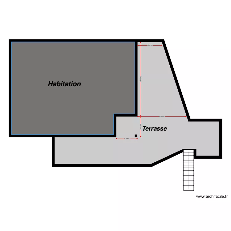 Vue dessus avec mesures. Plan de 