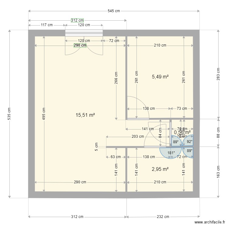 Leucate RdC. Plan de 4 pièces et 25 m2