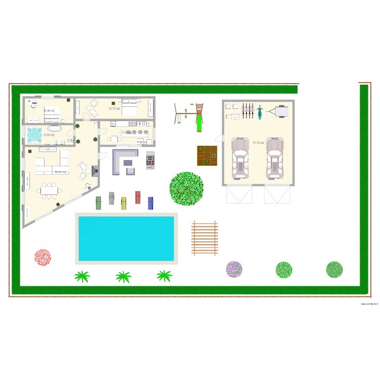 Maison de plein pied avec piscine. Plan de 0 pièce et 0 m2