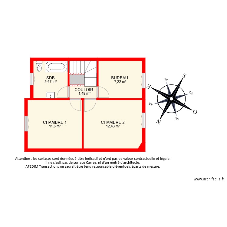 BI 7651 ETAGE. Plan de 8 pièces et 41 m2