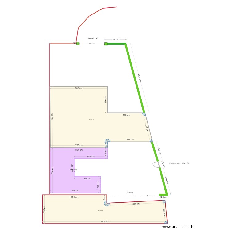 plan clôture avec terrasse 1. Plan de 3 pièces et 188 m2