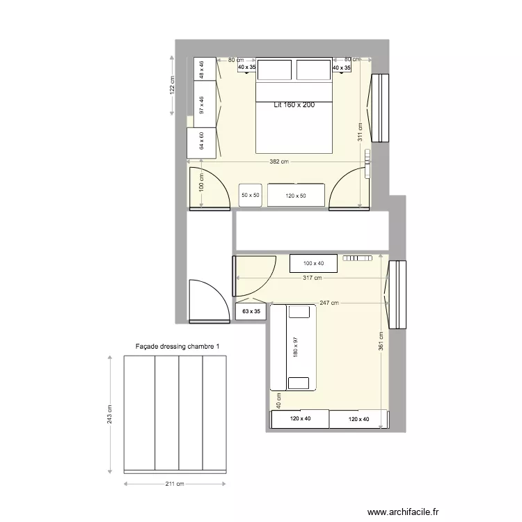 chambres 1 et 2 v1e. Plan de 