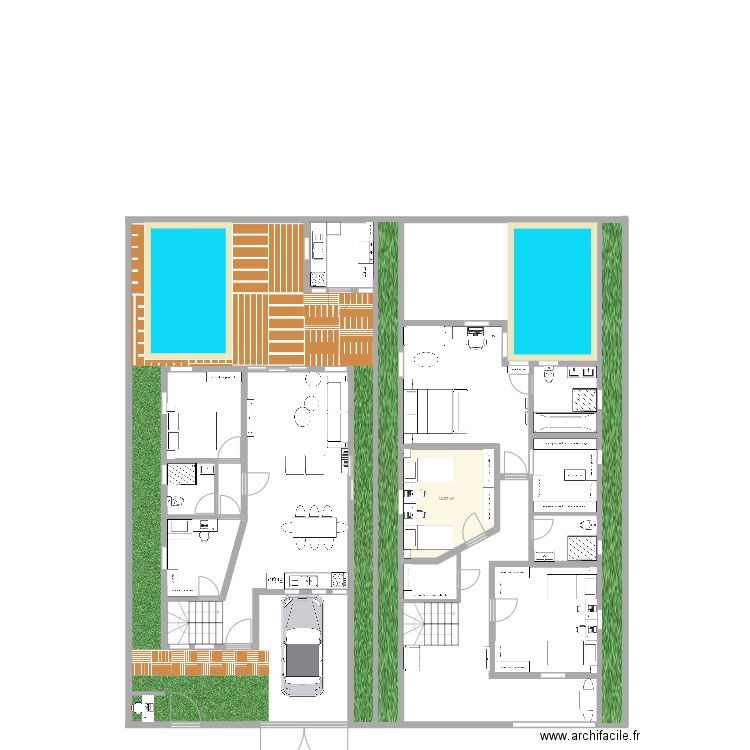 3 villas. Plan de 1 pièce et 15 m2