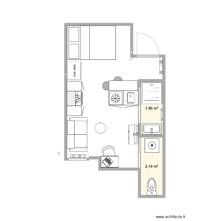 Grande R. Plan de 2 pièces et 4 m2