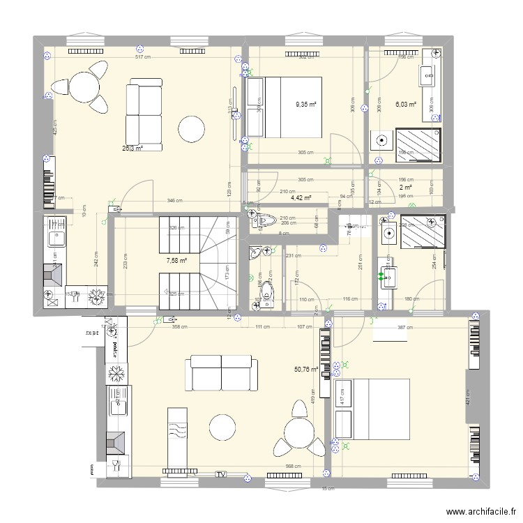 2023-02-21 1er et 2eme étage. Plan de 7 pièces et 106 m2