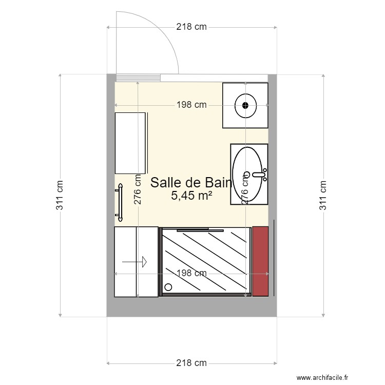 PLANS NOUVEL ANGLE  :  Salle d'Eau. Plan de 1 pièce et 5 m2