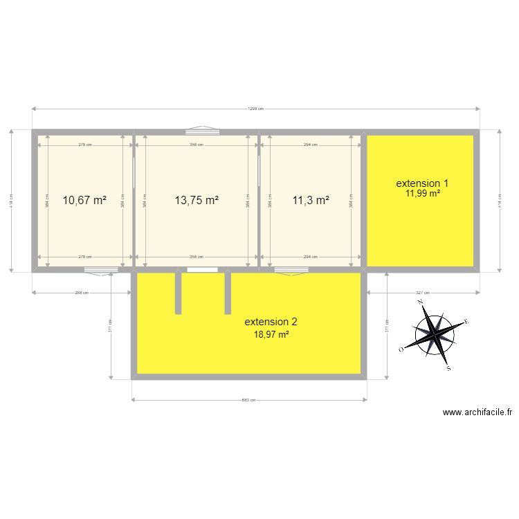 plan extension. Plan de 5 pièces et 67 m2