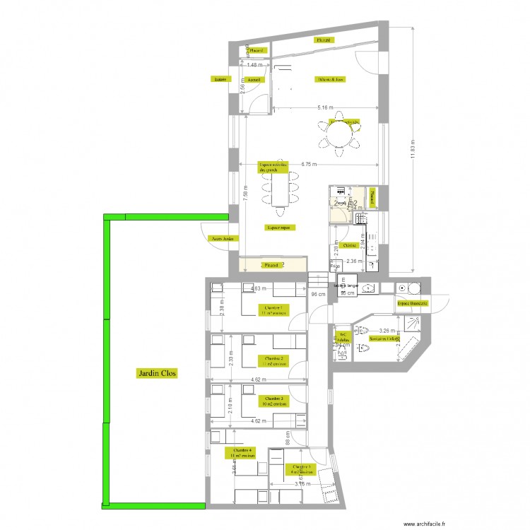 MAN projet 5 bis aménagé avec Cotation. Plan de 0 pièce et 0 m2