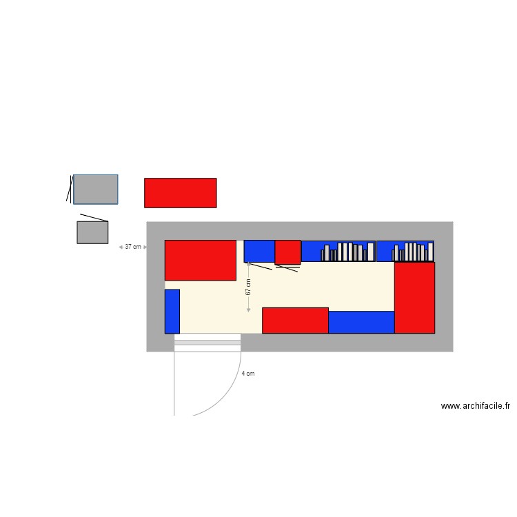 la CAVE V3 san meuble cuisine en 60 de prof + Mini biblio 60x20. Plan de 1 pièce et 5 m2