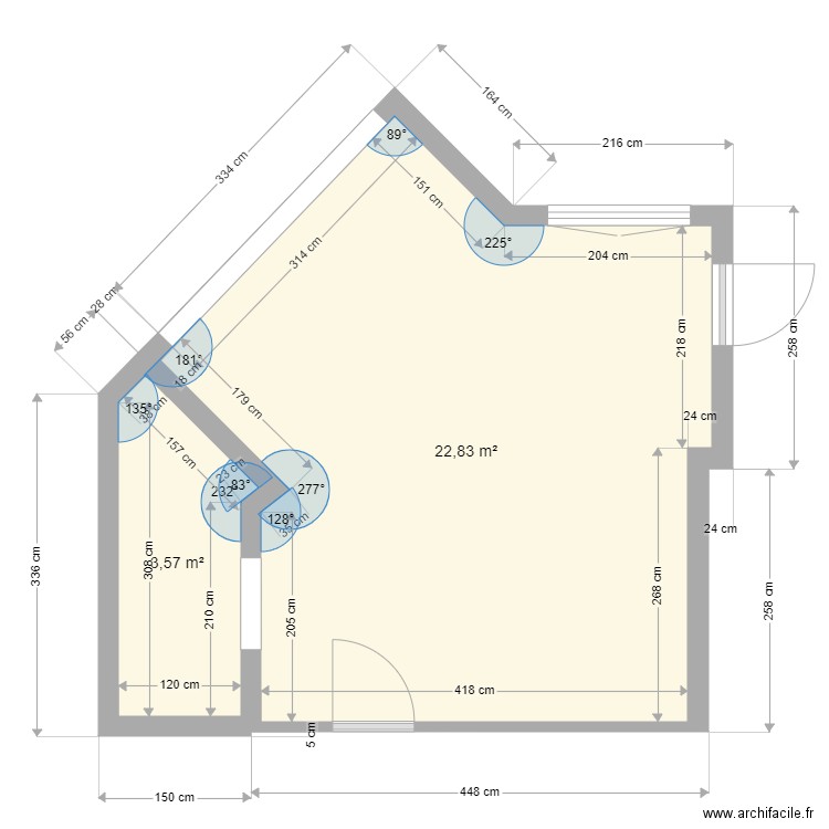 Pommier cuisine piscine situation actuelle. Plan de 2 pièces et 26 m2