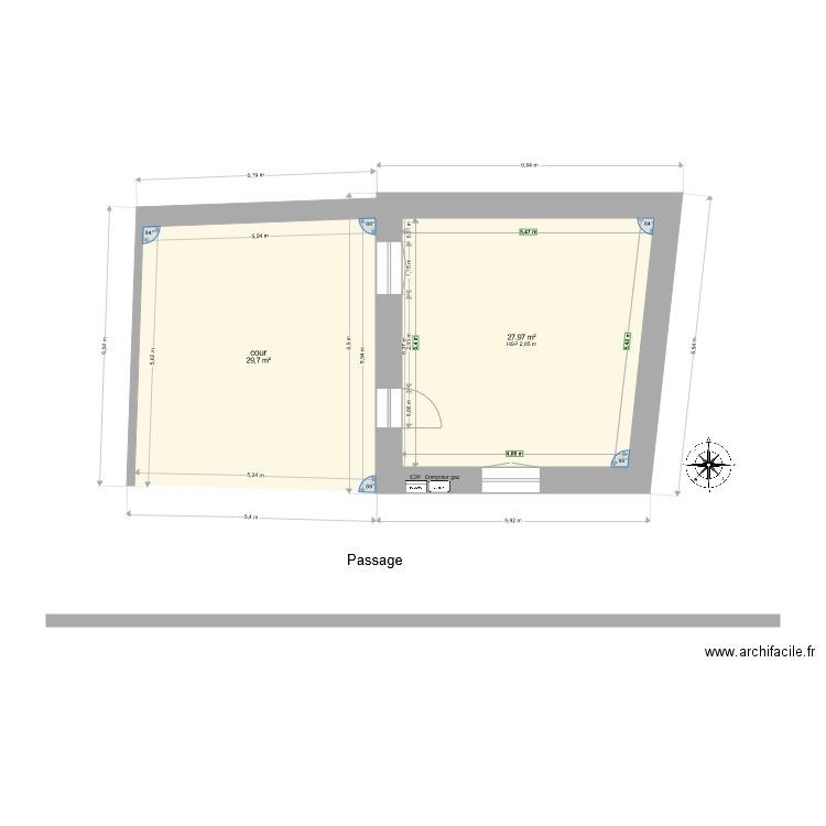 plan de masse 1. Plan de 2 pièces et 58 m2