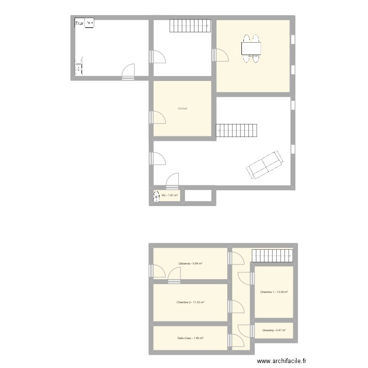 DRONNEAU . Plan de 9 pièces et 87 m2