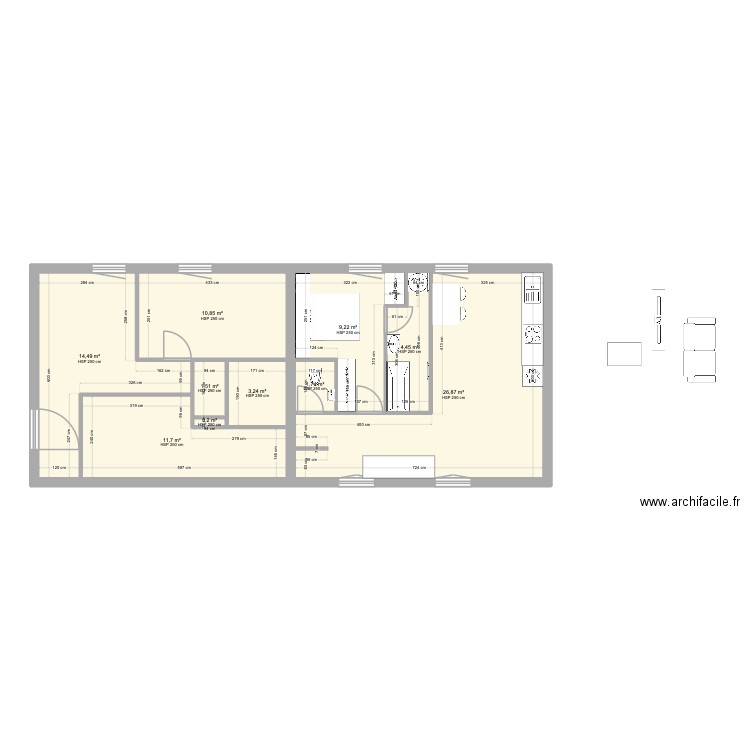 sall. Plan de 10 pièces et 84 m2