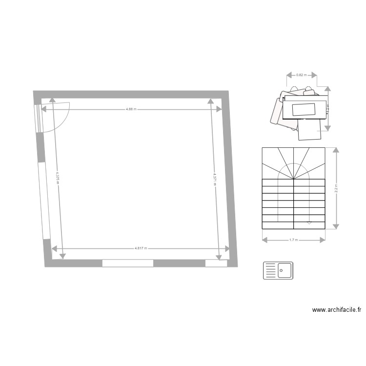 Aménagement cuisine Vouziers. Plan de 1 pièce et 21 m2