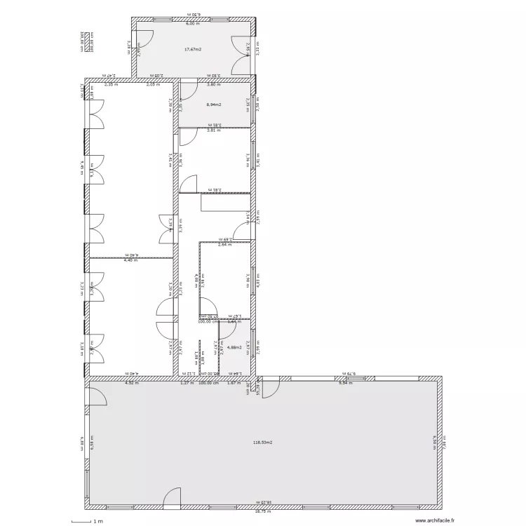 chambre agrandie. Plan de 
