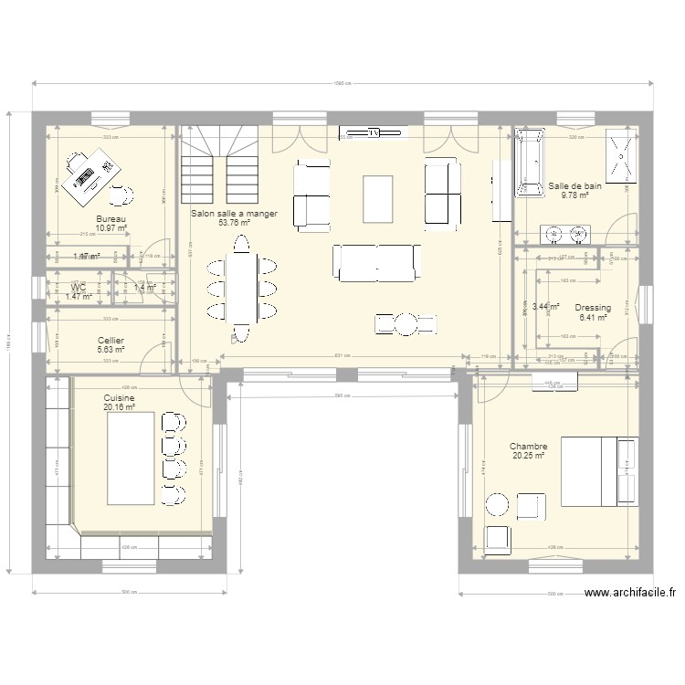 carlier. Plan de 11 pièces et 134 m2