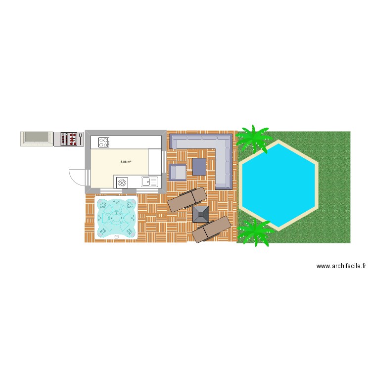 extérieur. Plan de 1 pièce et 9 m2